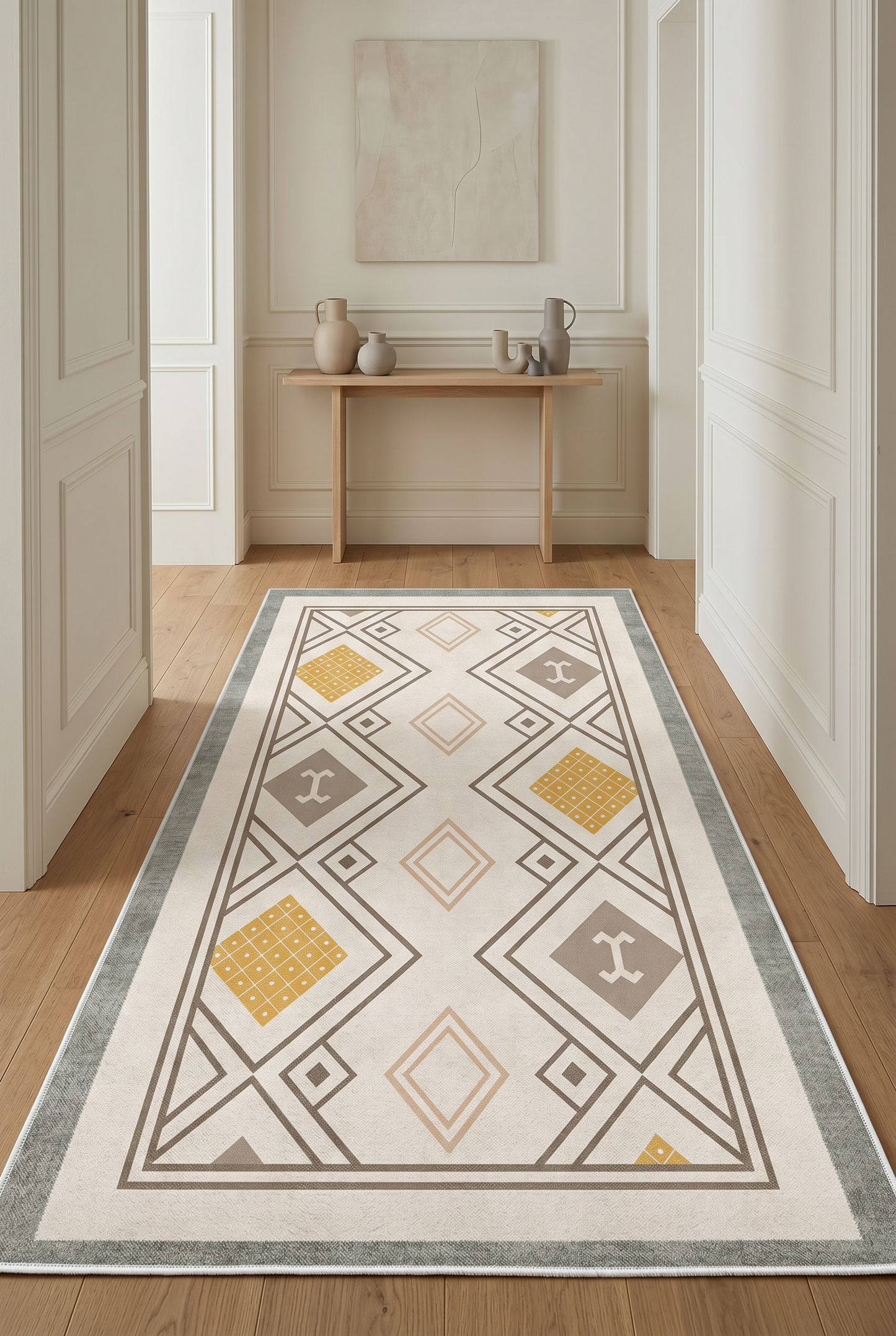 West Home Digital Print Washable Non-Slip Living Room, Kitchen and Hallway Rug - 666 Green