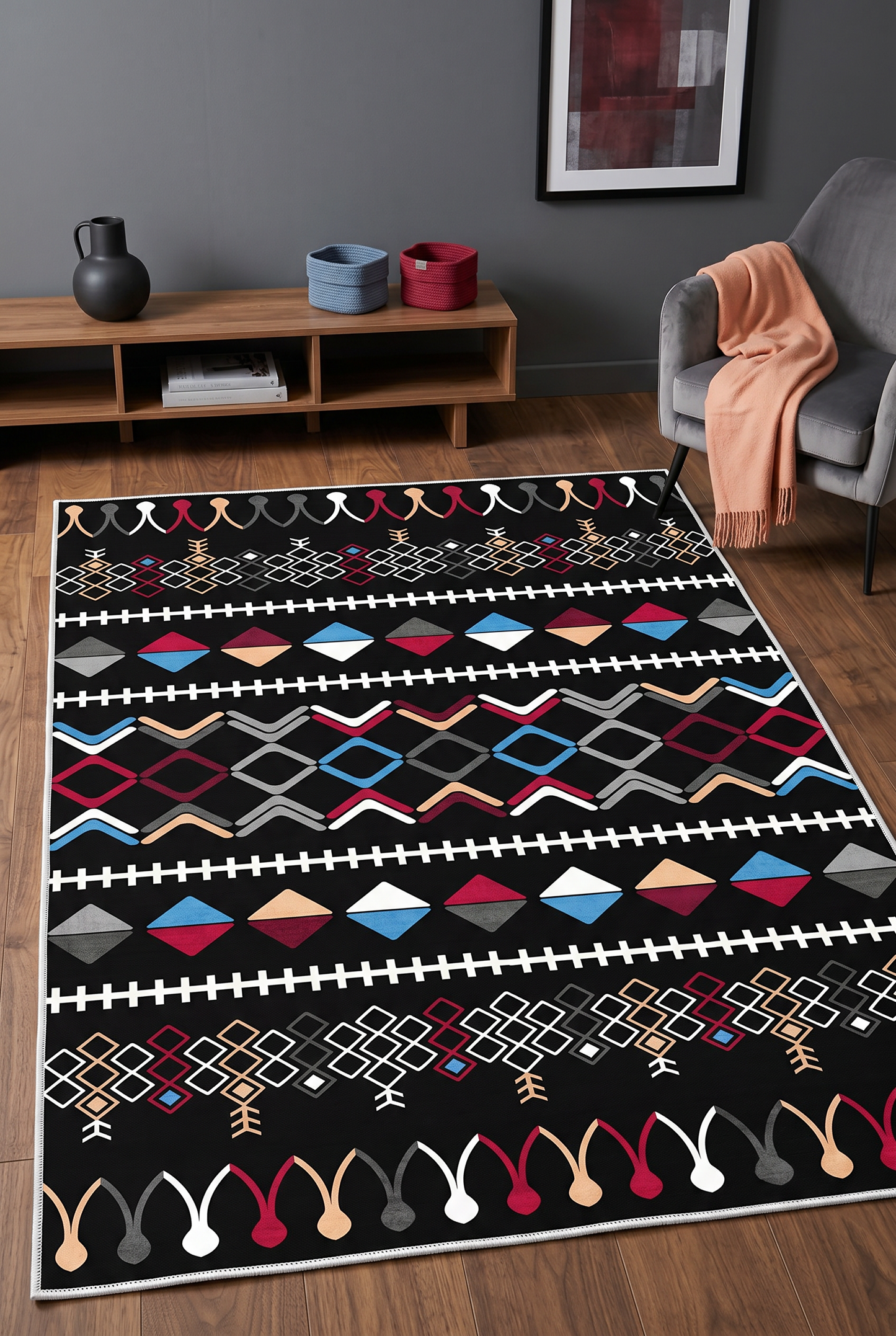 West Home Digital Print Washable Non-Slip Base Living Room, Kitchen and Hallway Rug - 667 Multy