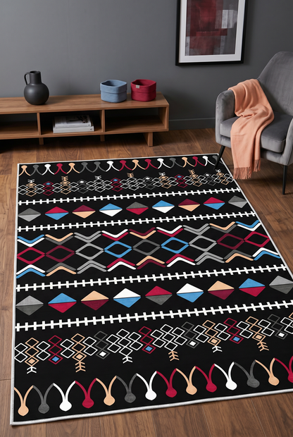West Home Digital Print Washable Non-Slip Base Living Room, Kitchen and Hallway Rug - 667 Multy