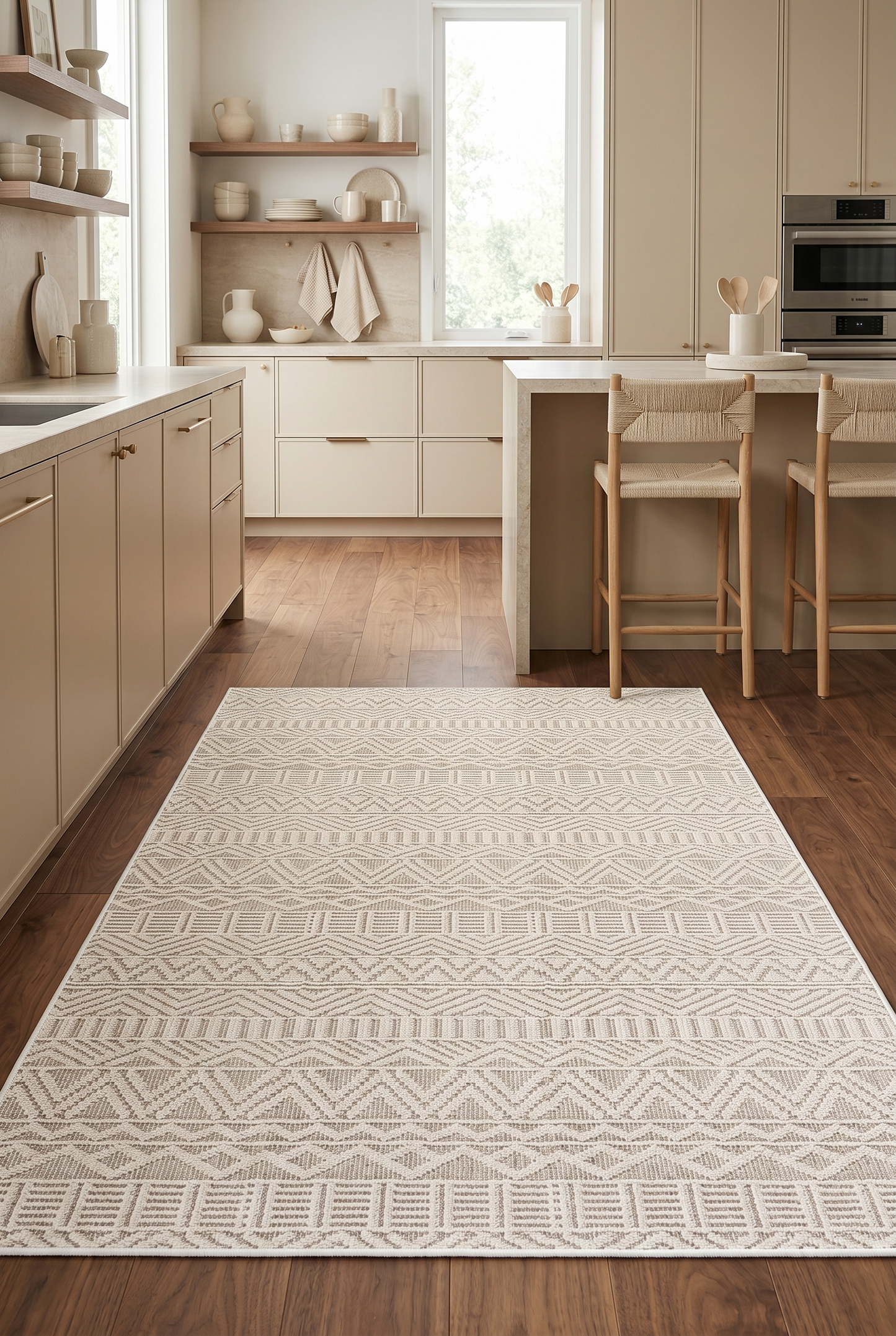 West Home Digital Print Washable Non-Slip Living Room, Kitchen and Hallway Rug - 689 Beige