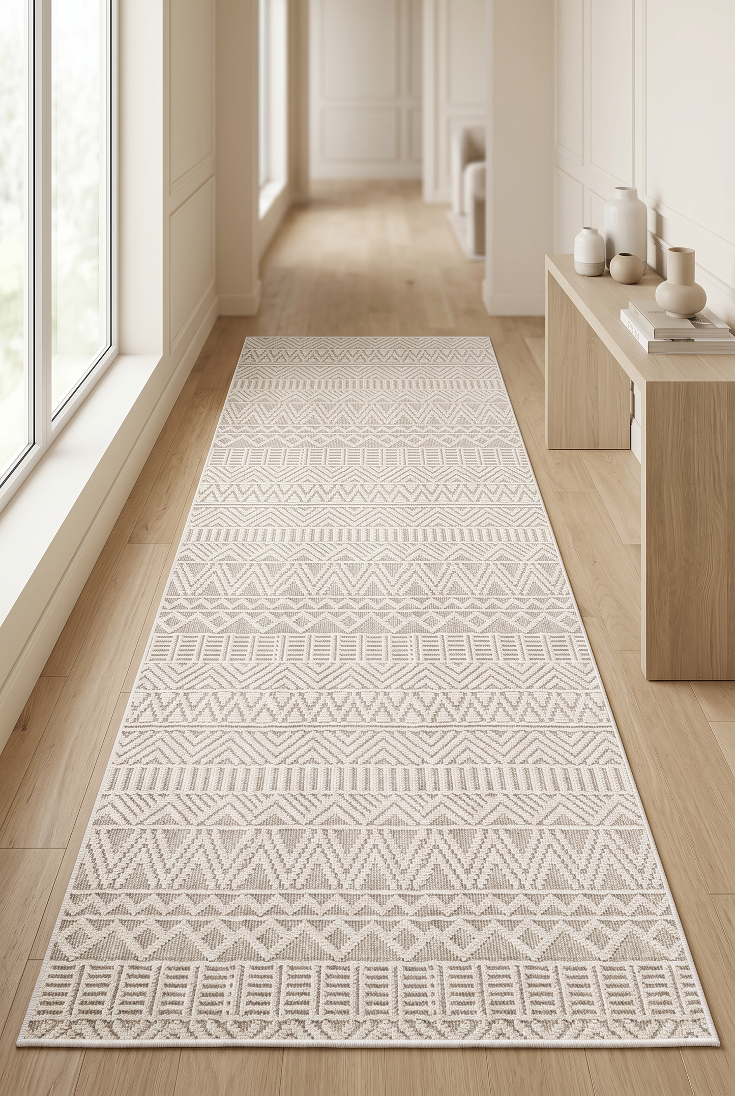 West Home Digital Print Washable Non-Slip Living Room, Kitchen and Hallway Rug - 689 Beige