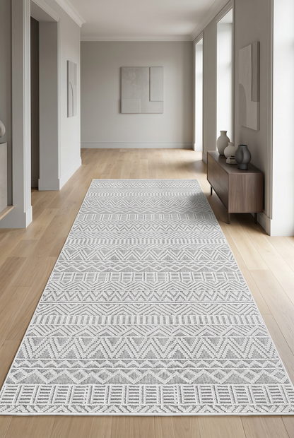 West Home Digital Print Washable Non-Slip Living Room, Kitchen and Hallway Rug - 689 Grey