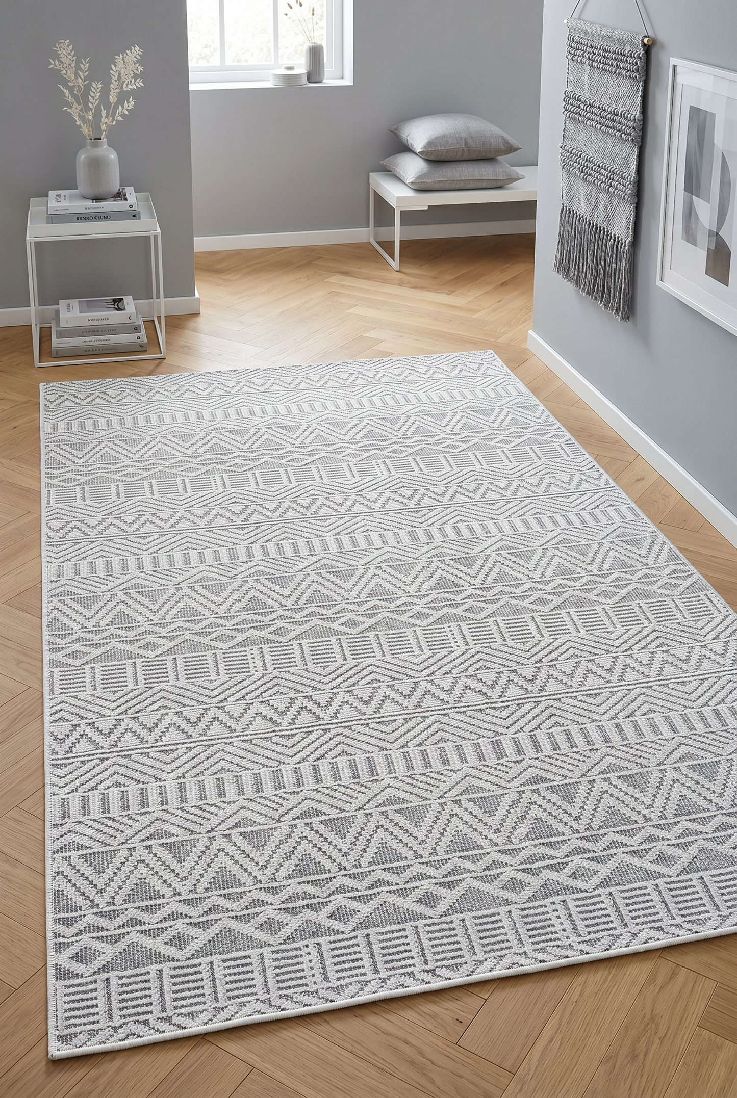 West Home Digital Print Washable Non-Slip Living Room, Kitchen and Hallway Rug - 689 Grey