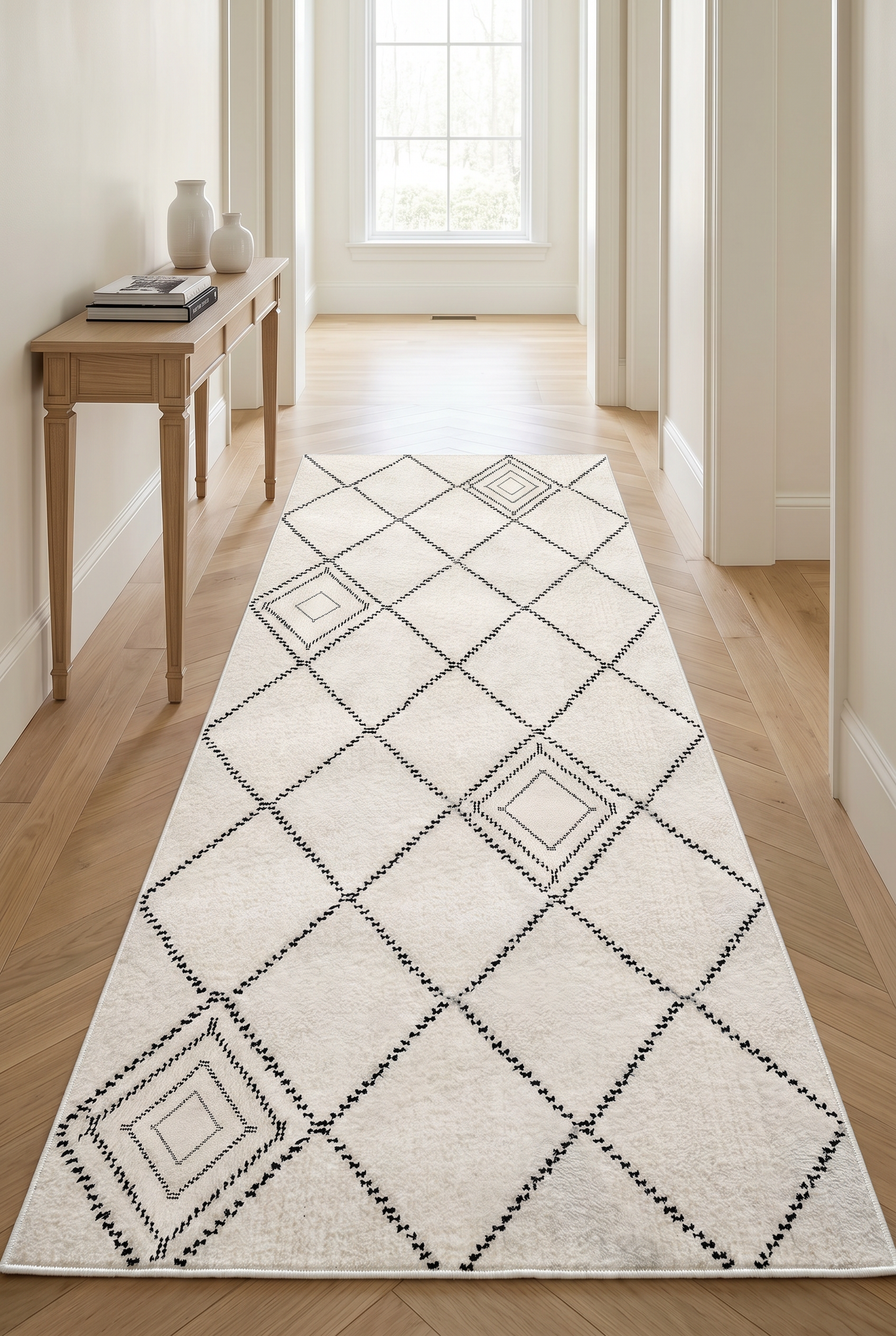 West Home Digital Print Washable Non-Slip Living Room, Kitchen and Hallway Rug - 698 White