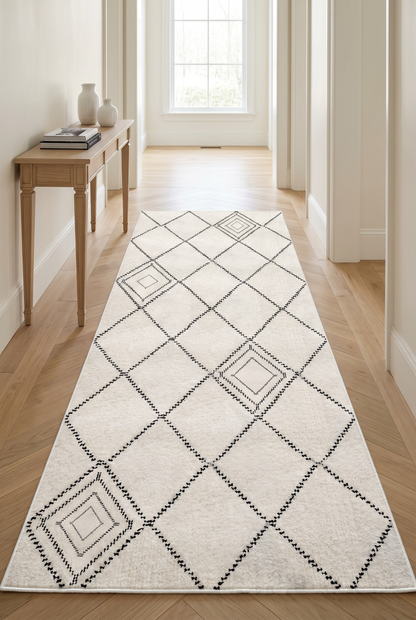 West Home Digital Print Washable Non-Slip Living Room, Kitchen and Hallway Rug - 698 White