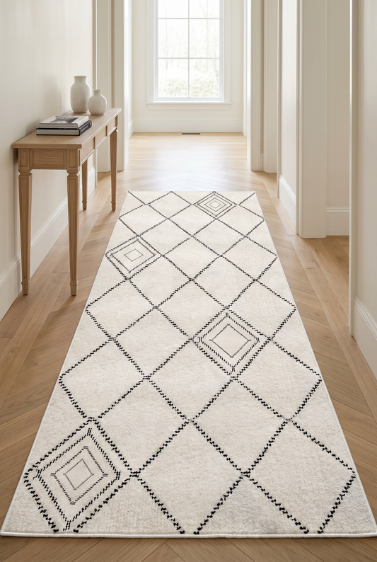 West Home Dijital Baskılı Yıkanabilir Kaymaz Taban Salon, Mutfak ve Yolluk Halısı-698 White