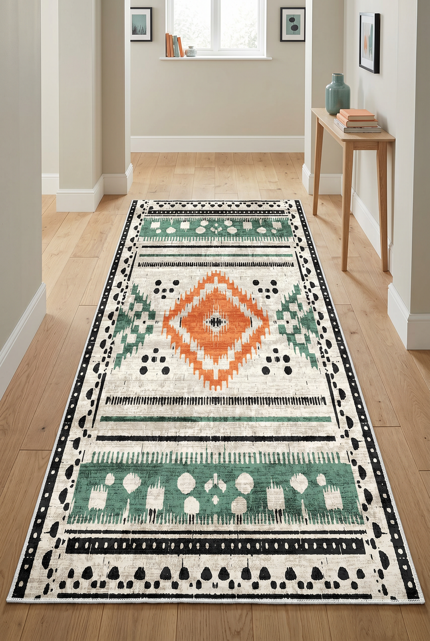 West Home Digital Print Washable Non-Slip Living Room, Kitchen and Hallway Rug - 716 Green