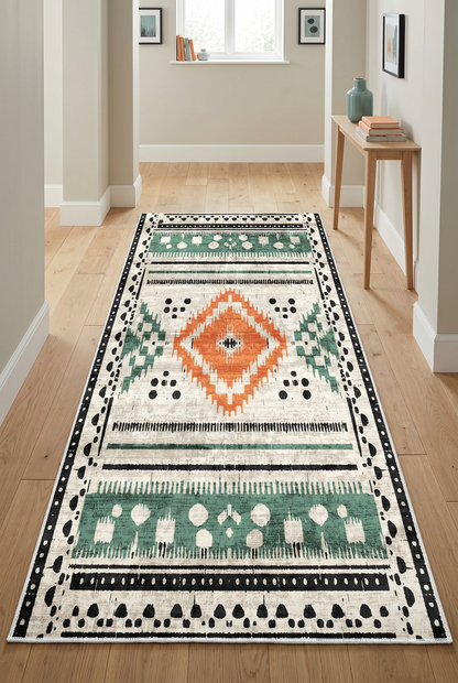 West Home Digital Print Washable Non-Slip Living Room, Kitchen and Hallway Rug - 716 Green