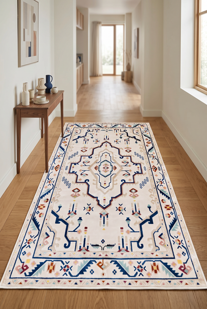 West Home Digital Print Washable Non-Slip Living Room, Kitchen and Hallway Rug - 722 Beige