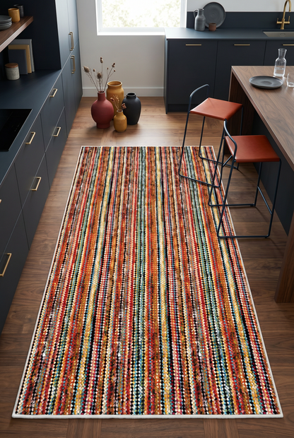 West Home Digital Print Washable Non-Slip Base Living Room, Kitchen and Hallway Rug - 725 Multy