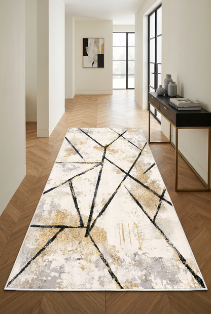 West Home Digital Print Washable Non-Slip Living Room, Kitchen and Hallway Rug - 736 White