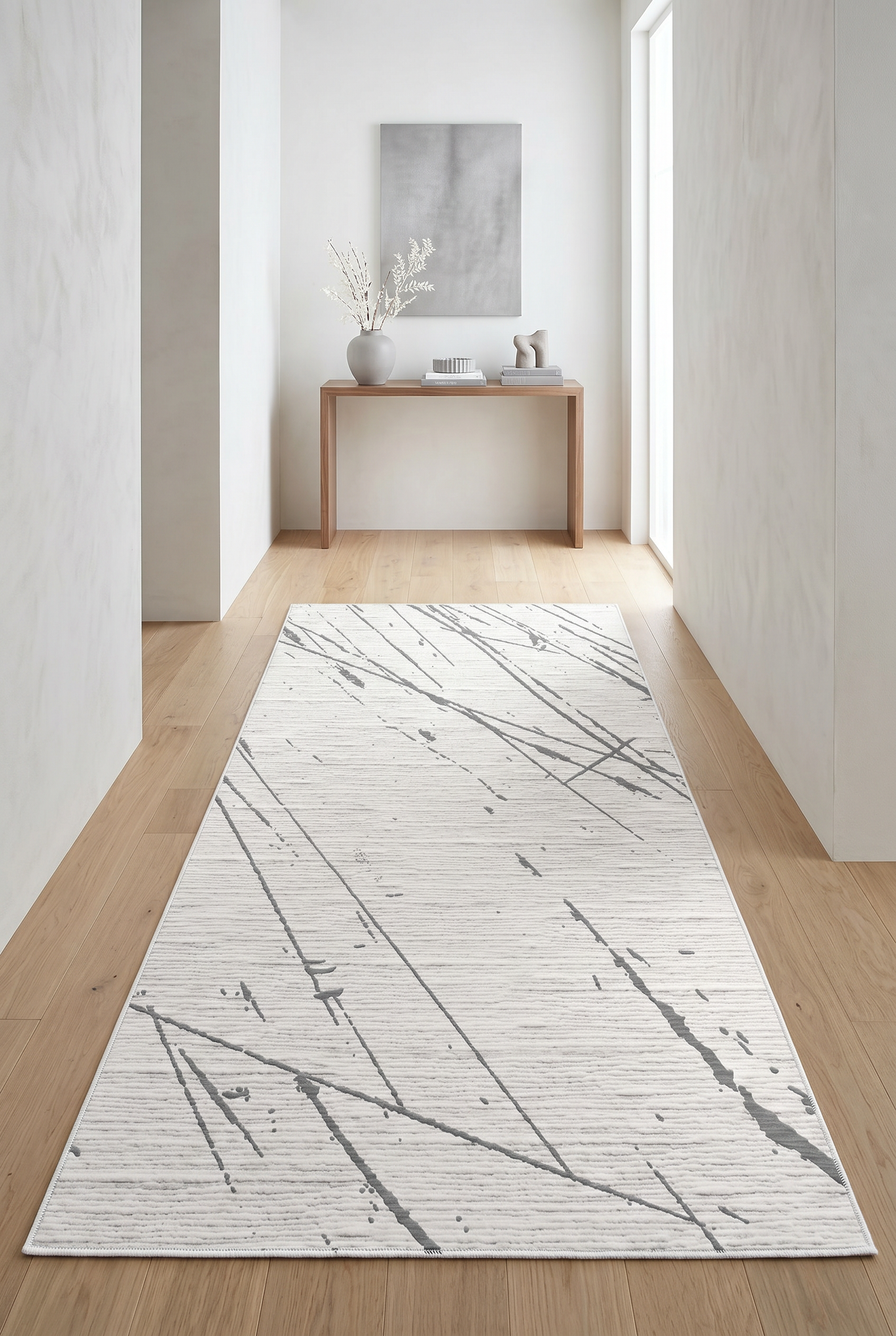 West Home Digital Print Washable Non-Slip Living Room, Kitchen and Hallway Rug - 743 Grey