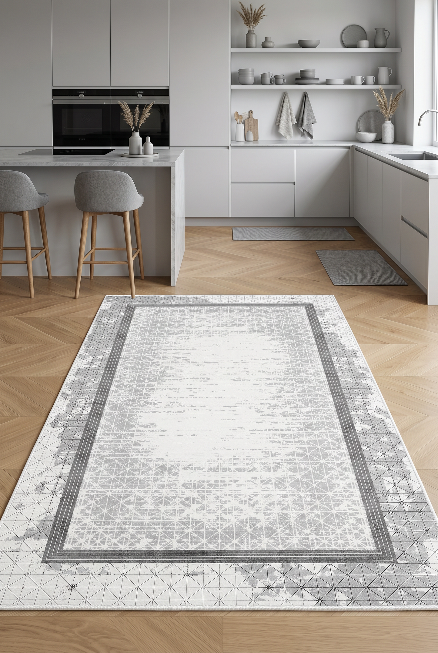 West Home Dijital Baskılı Yıkanabilir Kaymaz Taban Salon, Mutfak ve Yolluk Halısı-765 Grey