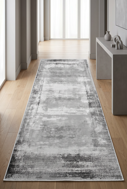West Home Digital Print Washable Non-Slip Living Room, Kitchen and Hallway Rug - 281 Grey