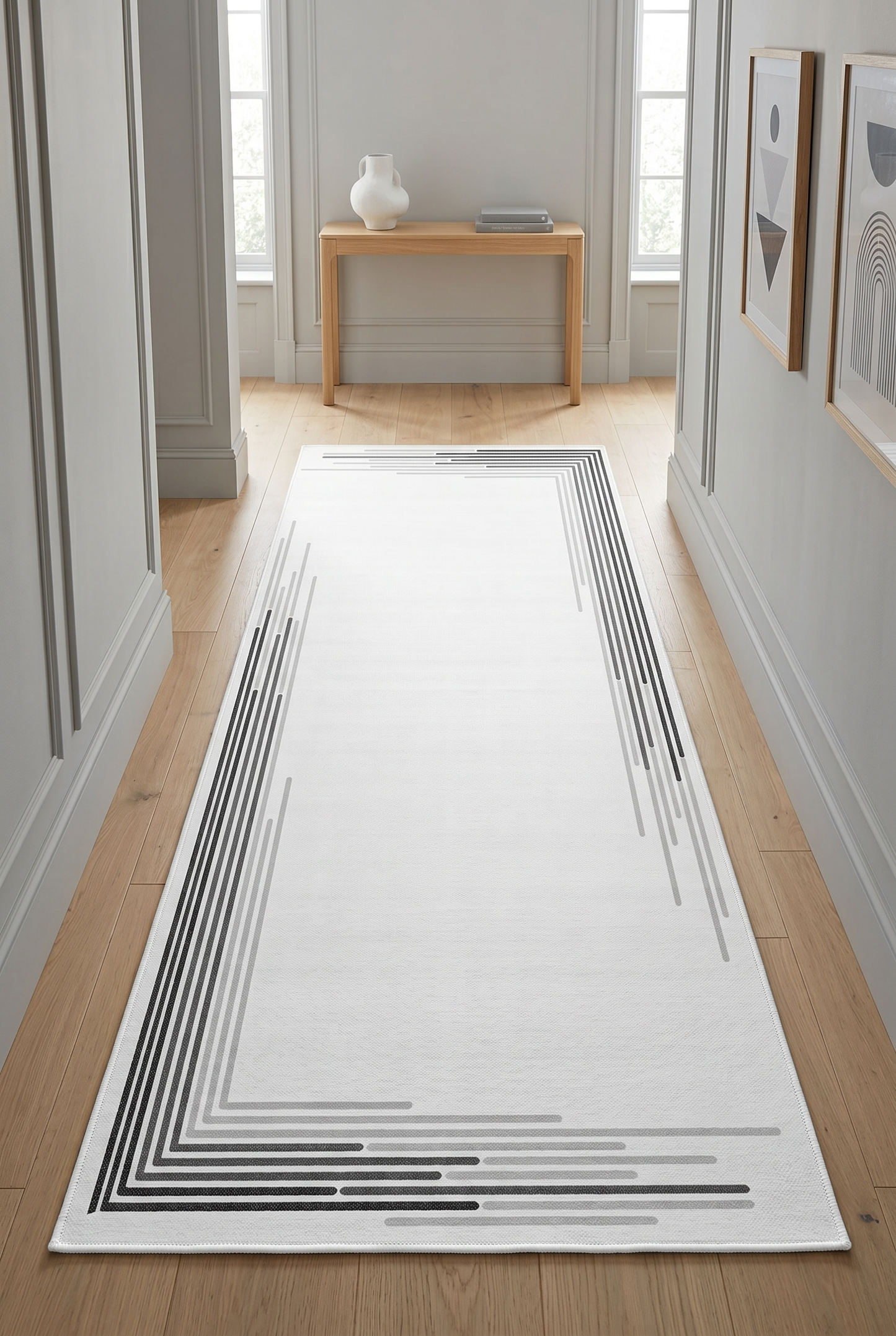 West Home Digital Print Washable Non-Slip Living Room, Kitchen and Hallway Rug - 768 White
