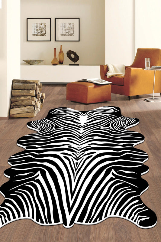 West Home Dijital Baskılı Yıkanabilir Kaymaz Taban Salon Halısı-174 Black