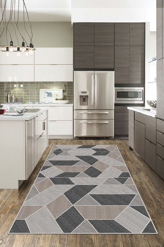 West Home Dijital Baskılı Yıkanabilir Kaymaz Taban Salon, Mutfak ve Yolluk Halısı-449 Grey