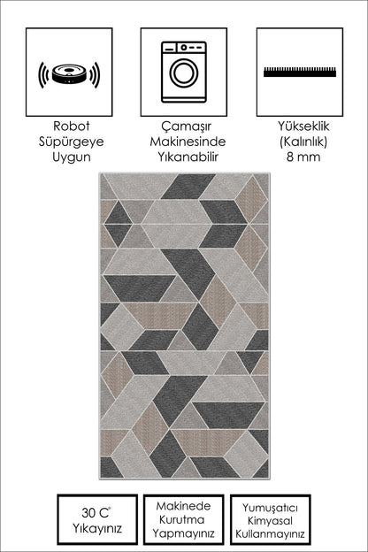 West Home Dijital Baskılı Yıkanabilir Kaymaz Taban Salon, Mutfak ve Yolluk Halısı-449 Grey