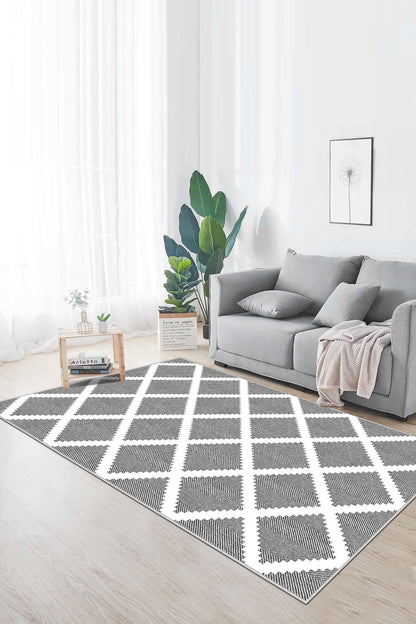 West Home Dijital Baskılı Yıkanabilir Kaymaz Taban Salon, Mutfak ve Yolluk Halısı-481 Grey