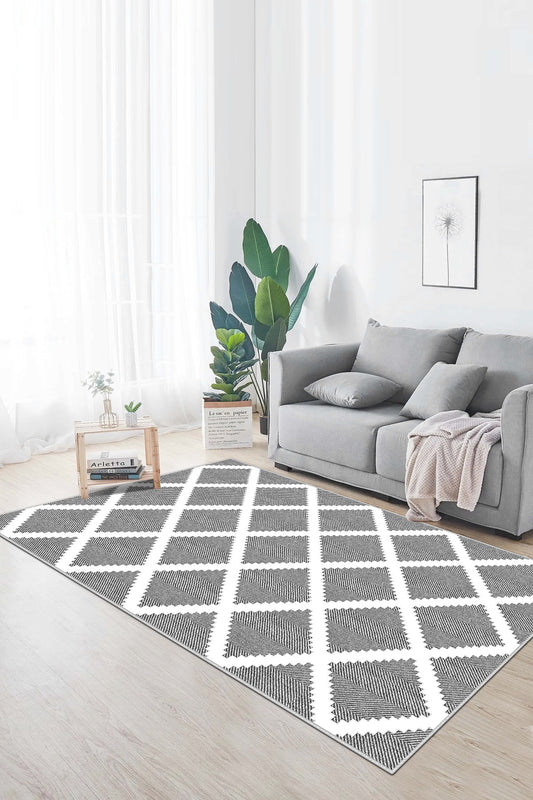 West Home Dijital Baskılı Yıkanabilir Kaymaz Taban Salon, Mutfak ve Yolluk Halısı-481 Grey