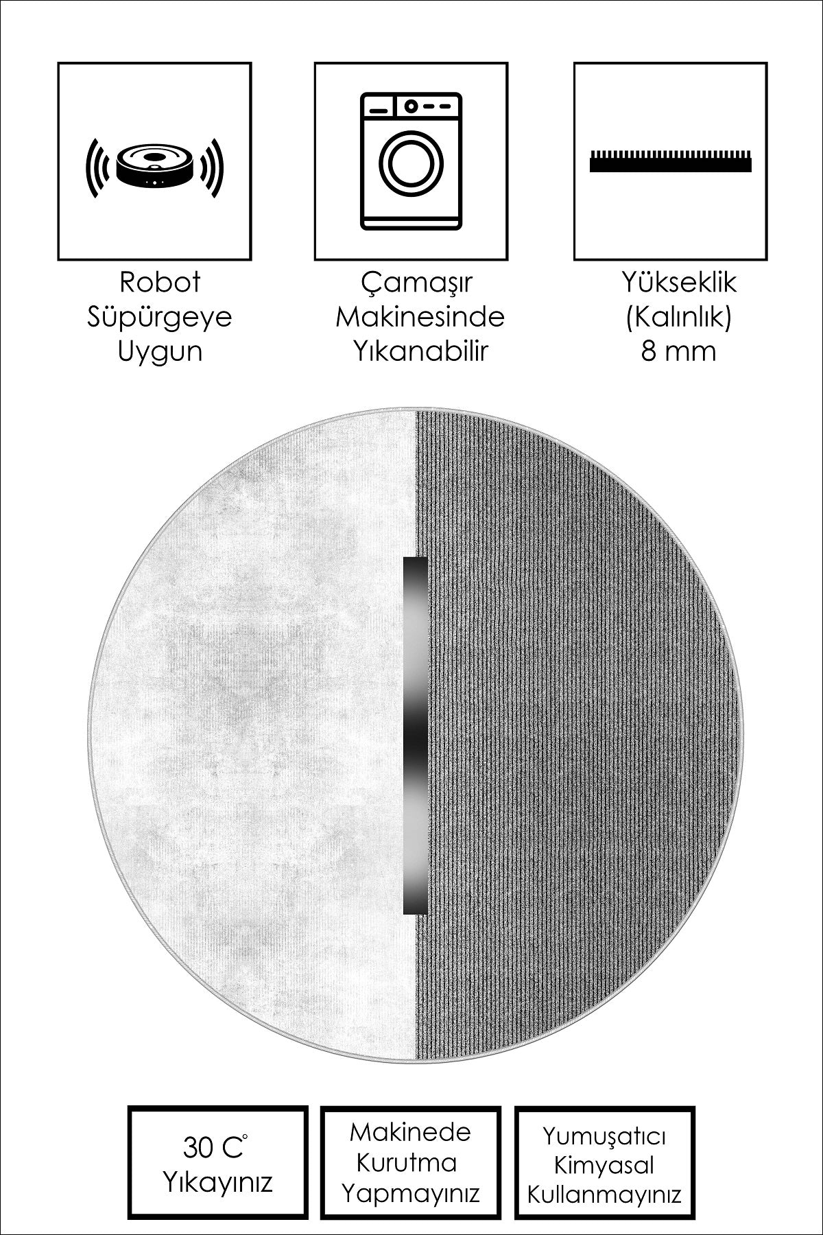 West Home Dijital Baskılı Yıkanabilir Kaymaz Taban Salon, Mutfak ve Yolluk Halısı-559 Grey