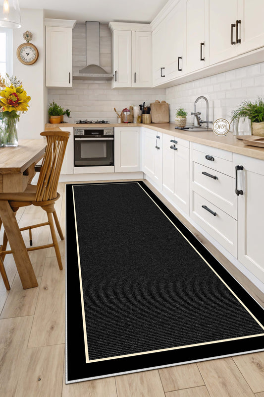 West Home Dijital Baskılı Yıkanabilir Kaymaz Taban Salon, Mutfak ve Yolluk Halısı-478 Black