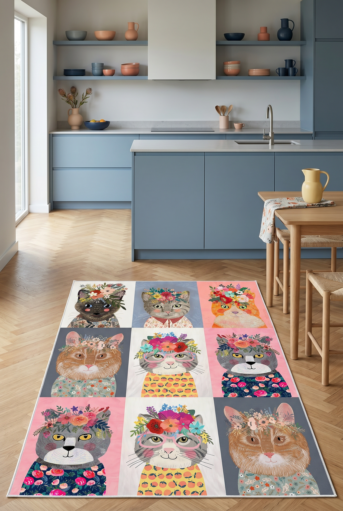 West Home Dijital Baskılı Yıkanabilir Kaymaz Taban Mutfak Halısı-387 Multy