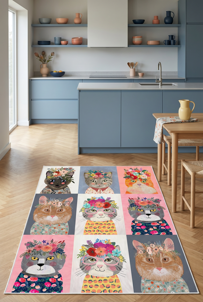 West Home Dijital Baskılı Yıkanabilir Kaymaz Taban Mutfak Halısı-387 Multy