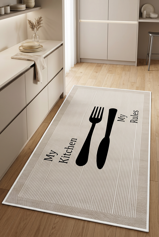 West Home Dijital Baskılı Yıkanabilir Kaymaz Taban Mutfak Halısı-611 Beige