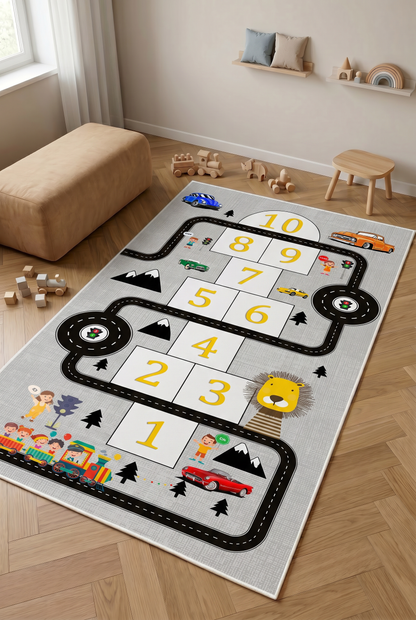 West Home Machine Washable Children's Rug - 504 Grey