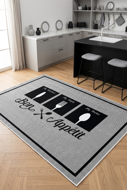 West Home Digital Print Washable Non-Slip Kitchen Rug - 583 Grey