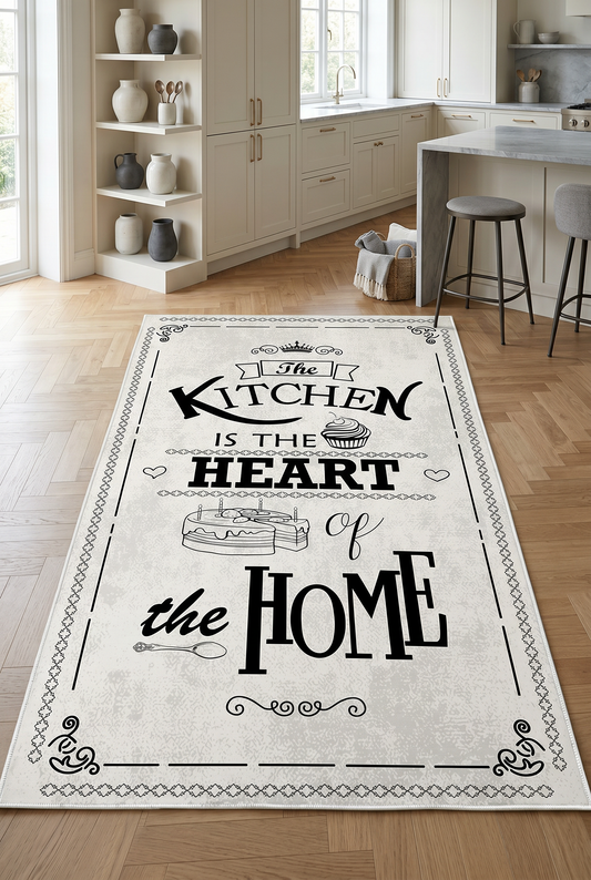 West Home Dijital Baskılı Yıkanabilir Kaymaz Taban Mutfak Halısı-424 White