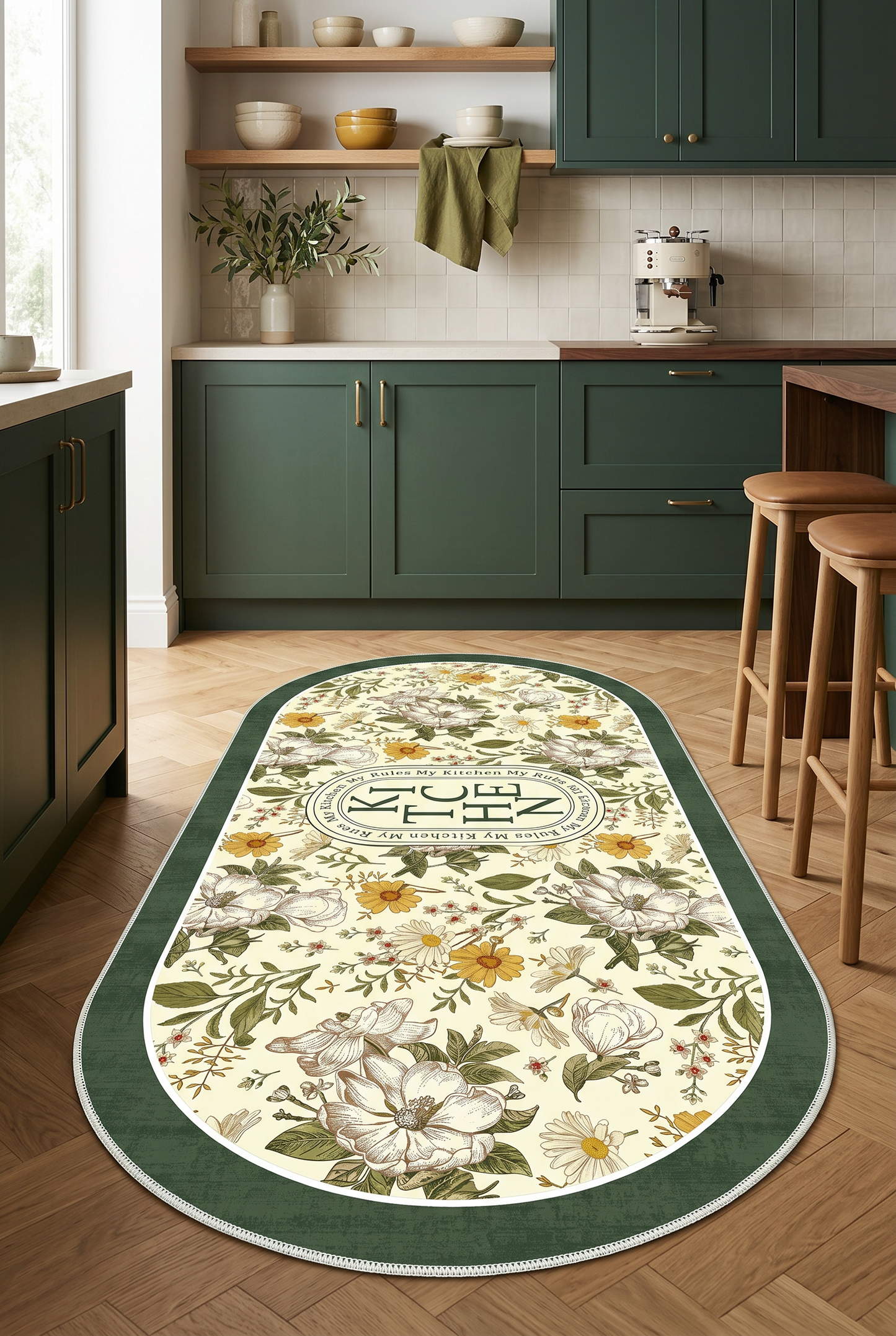 West Home Digital Print Washable Non-Slip Kitchen Rug - 598 Green