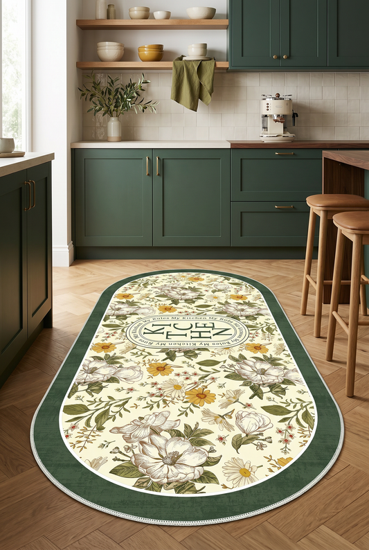 West Home Digital Print Washable Non-Slip Kitchen Rug - 598 Green