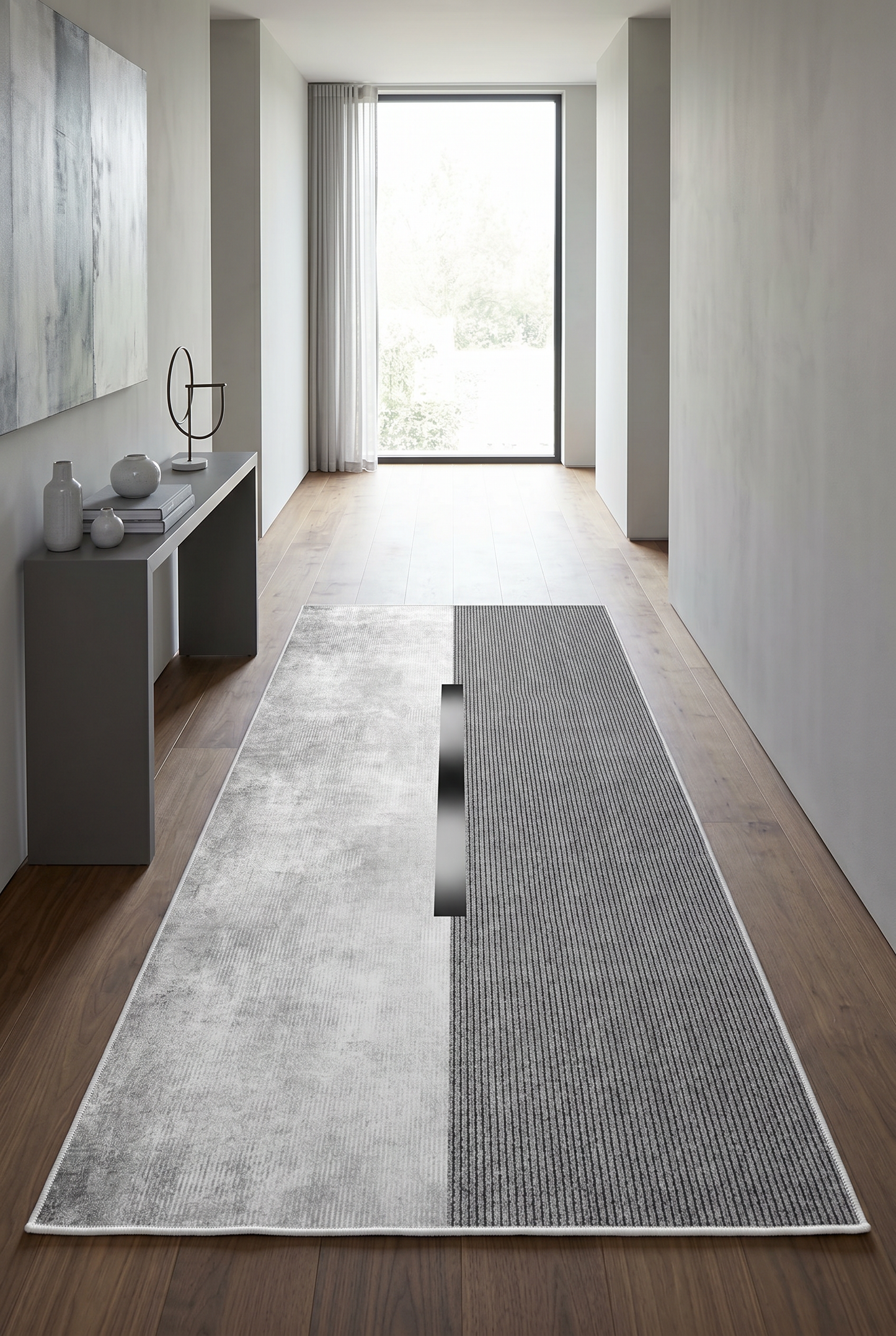 West Home Digital Print Washable Non-Slip Living Room, Kitchen and Hallway Rug - 559 Grey