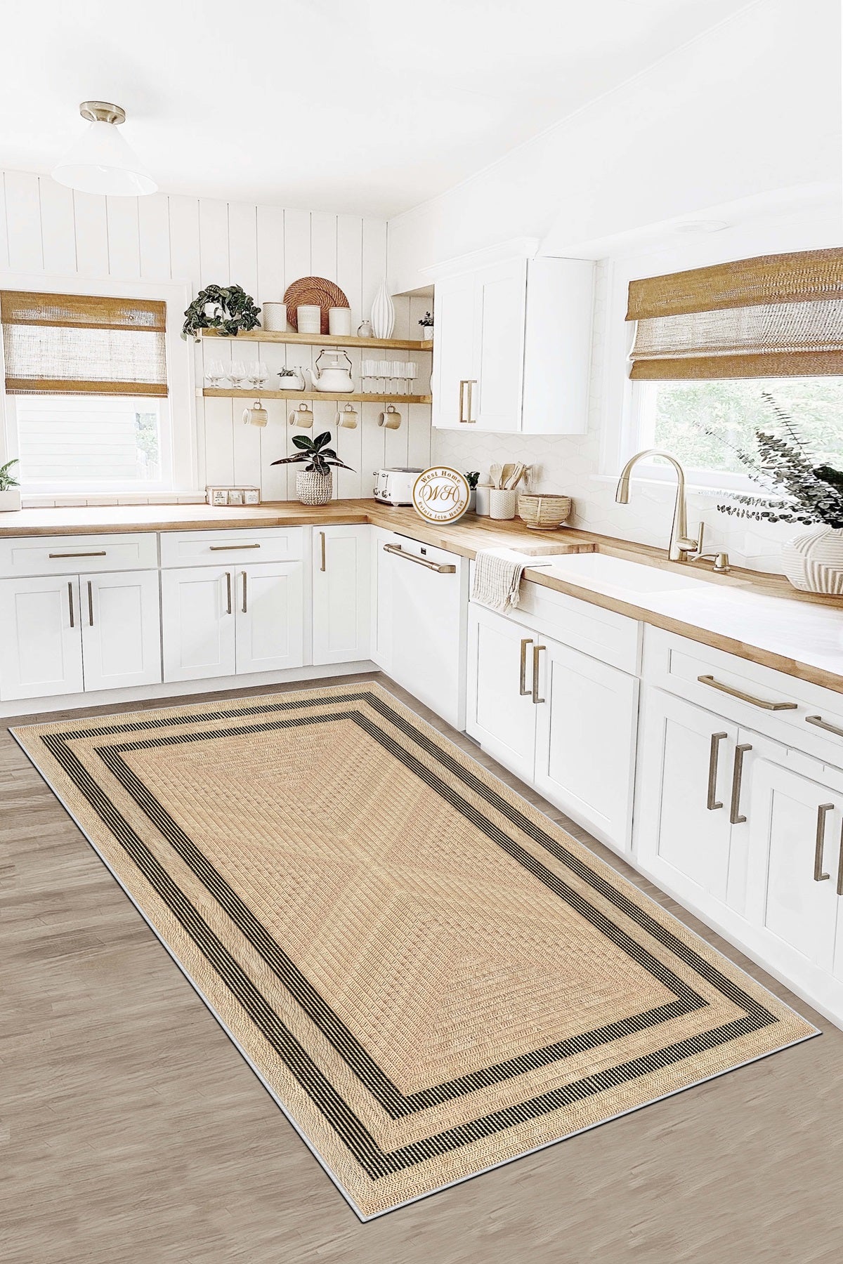 West Home Dijital Baskılı Yıkanabilir Kaymaz Taban Salon, Mutfak ve Yolluk Halısı-594 Beige