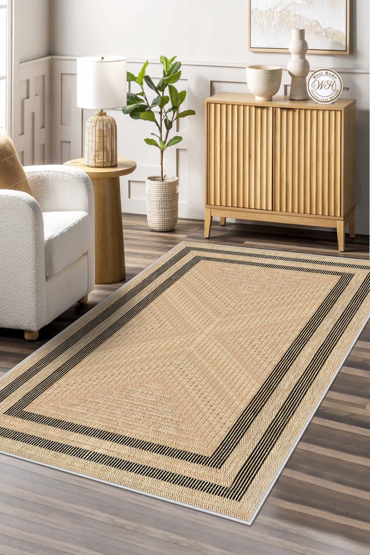 West Home Dijital Baskılı Yıkanabilir Kaymaz Taban Salon, Mutfak ve Yolluk Halısı-594 Beige