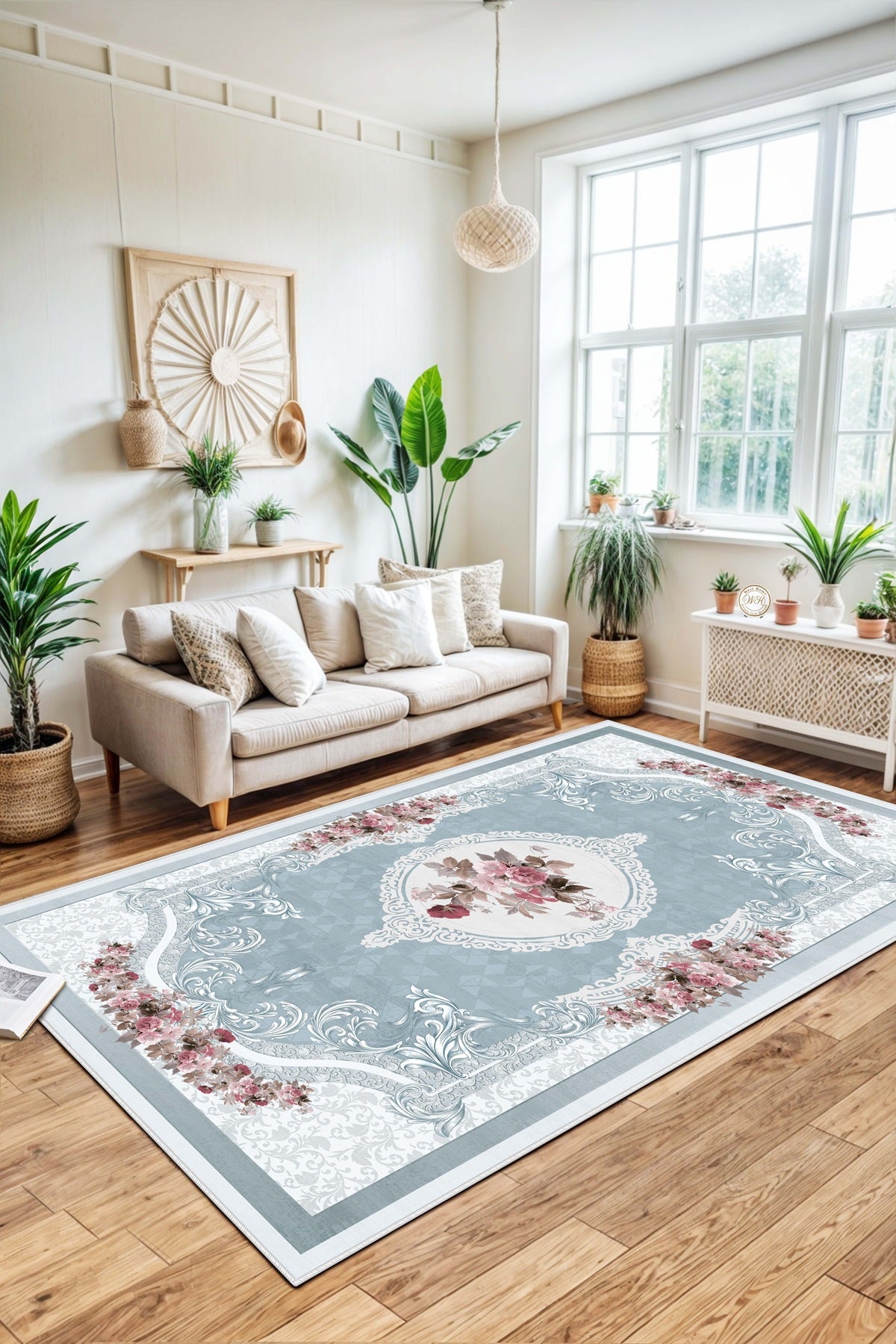 West Home Dijital Baskılı Yıkanabilir Kaymaz Taban Salon, Mutfak ve Yolluk Halısı-031 Blue