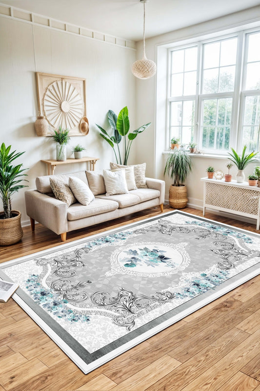 West Home Dijital Baskılı Yıkanabilir Kaymaz Taban Salon, Mutfak ve Yolluk Halısı-031 Grey