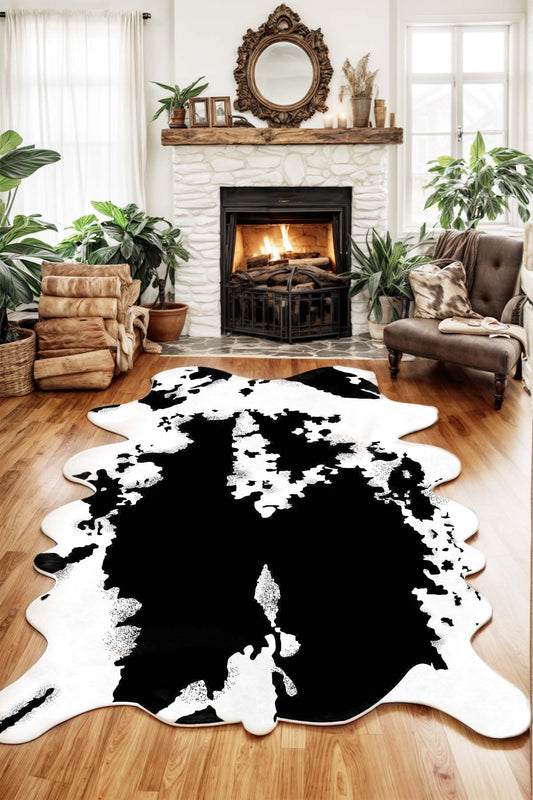 West Home Dijital Baskılı Yıkanabilir Kaymaz Taban Salon Halısı-172 Black