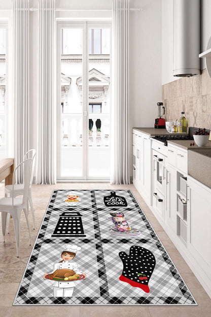 West Home Dijital Baskılı Yıkanabilir Kaymaz Taban Mutfak Halısı-343 Multy