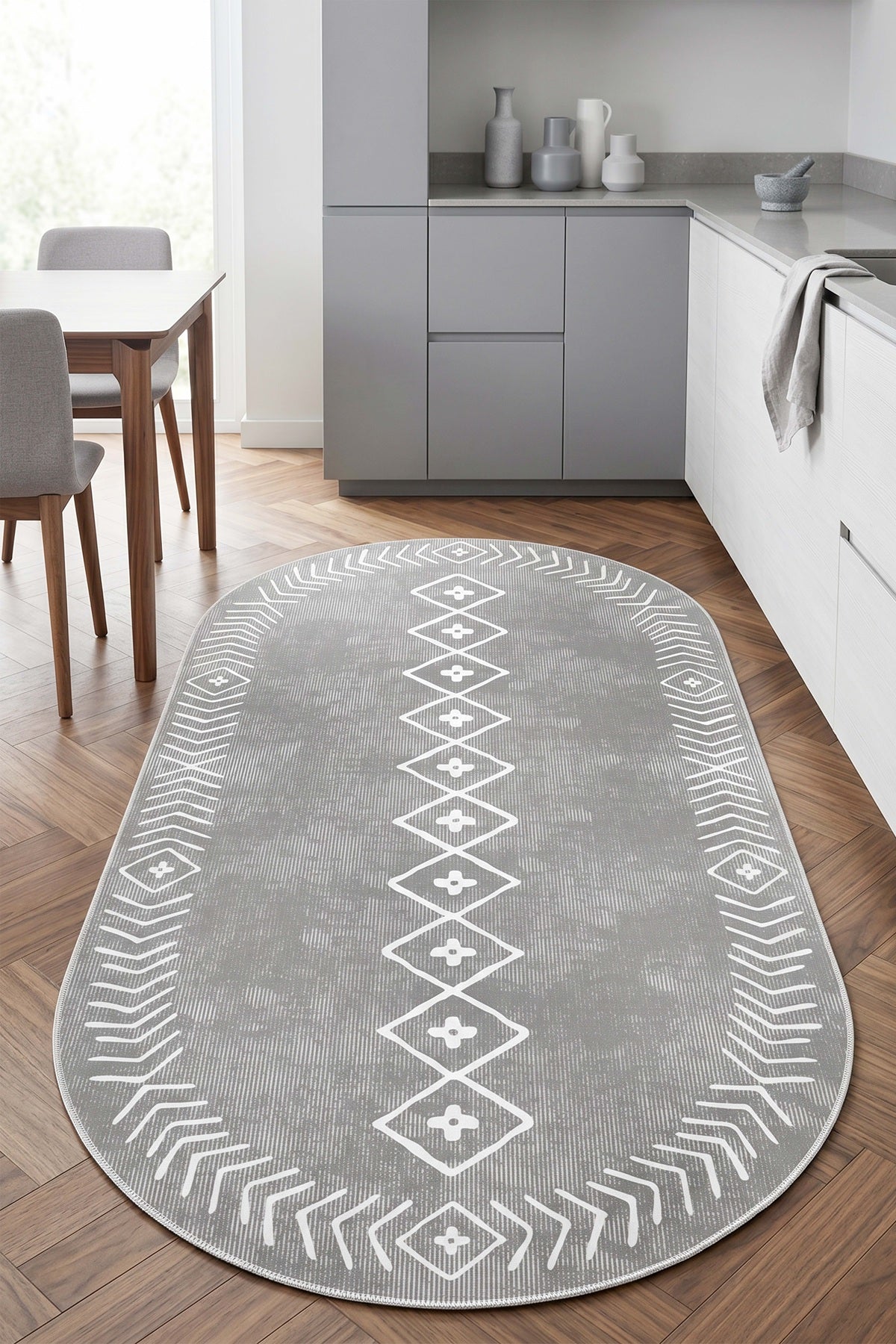 West Home Digital Print Washable Non-Slip Living Room, Kitchen and Hallway Rug - 375 Grey