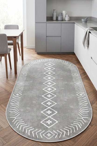 West Home Digital Print Washable Non-Slip Living Room, Kitchen and Hallway Rug - 375 Grey