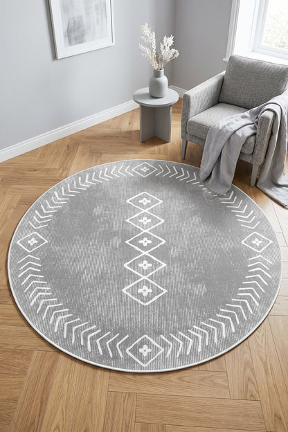 West Home Digital Print Washable Non-Slip Living Room, Kitchen and Hallway Rug - 375 Grey