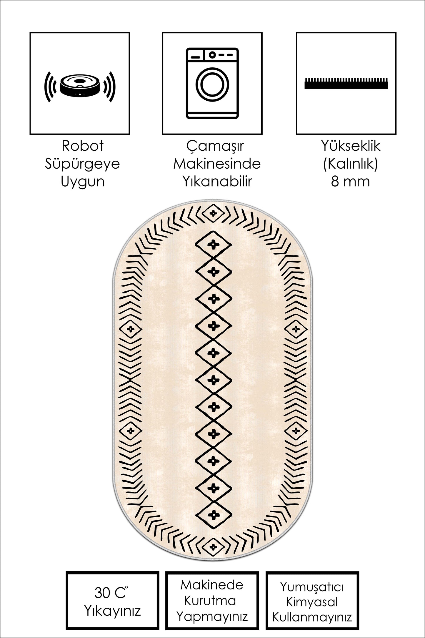 West Home Dijital Baskılı Yıkanabilir Kaymaz Taban Salon, Mutfak ve Yolluk Halısı-375 Beige