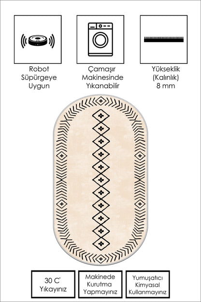 West Home Dijital Baskılı Yıkanabilir Kaymaz Taban Salon, Mutfak ve Yolluk Halısı-375 Beige