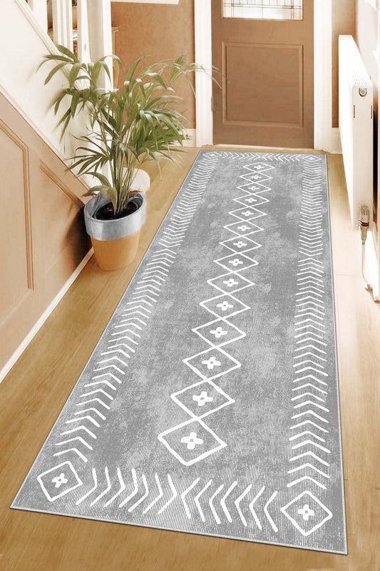 West Home Dijital Baskılı Yıkanabilir Kaymaz Taban Salon, Mutfak ve Yolluk Halısı-375 Grey