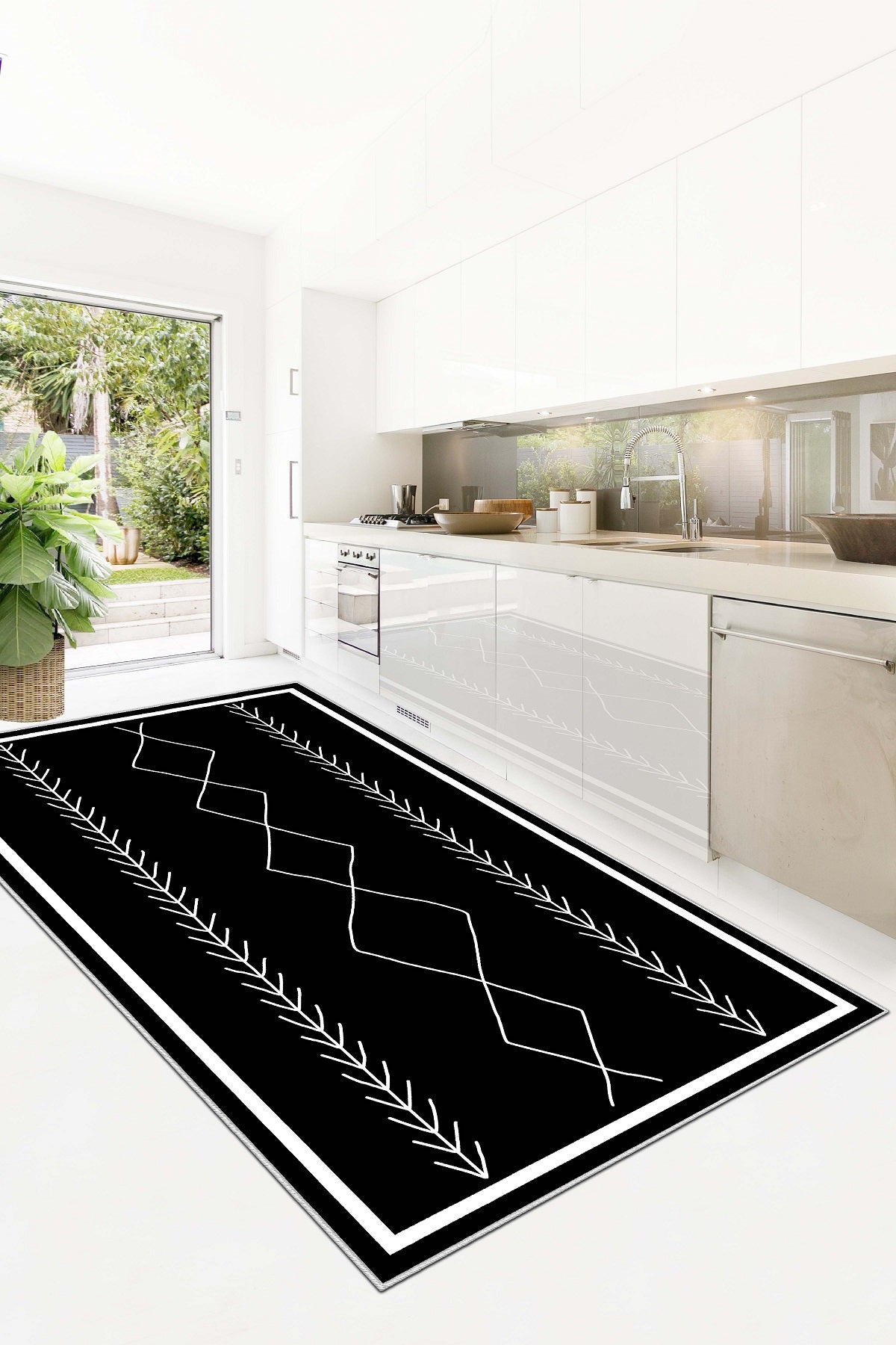 West Home Dijital Baskılı Yıkanabilir Kaymaz Taban Salon, Mutfak ve Yolluk Halısı-394 Black