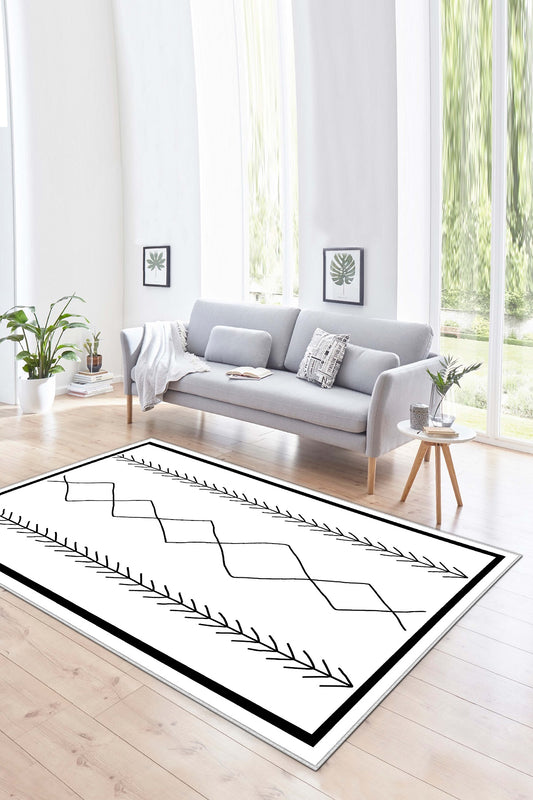 West Home Dijital Baskılı Yıkanabilir Kaymaz Taban Salon, Mutfak ve Yolluk Halısı-394 White