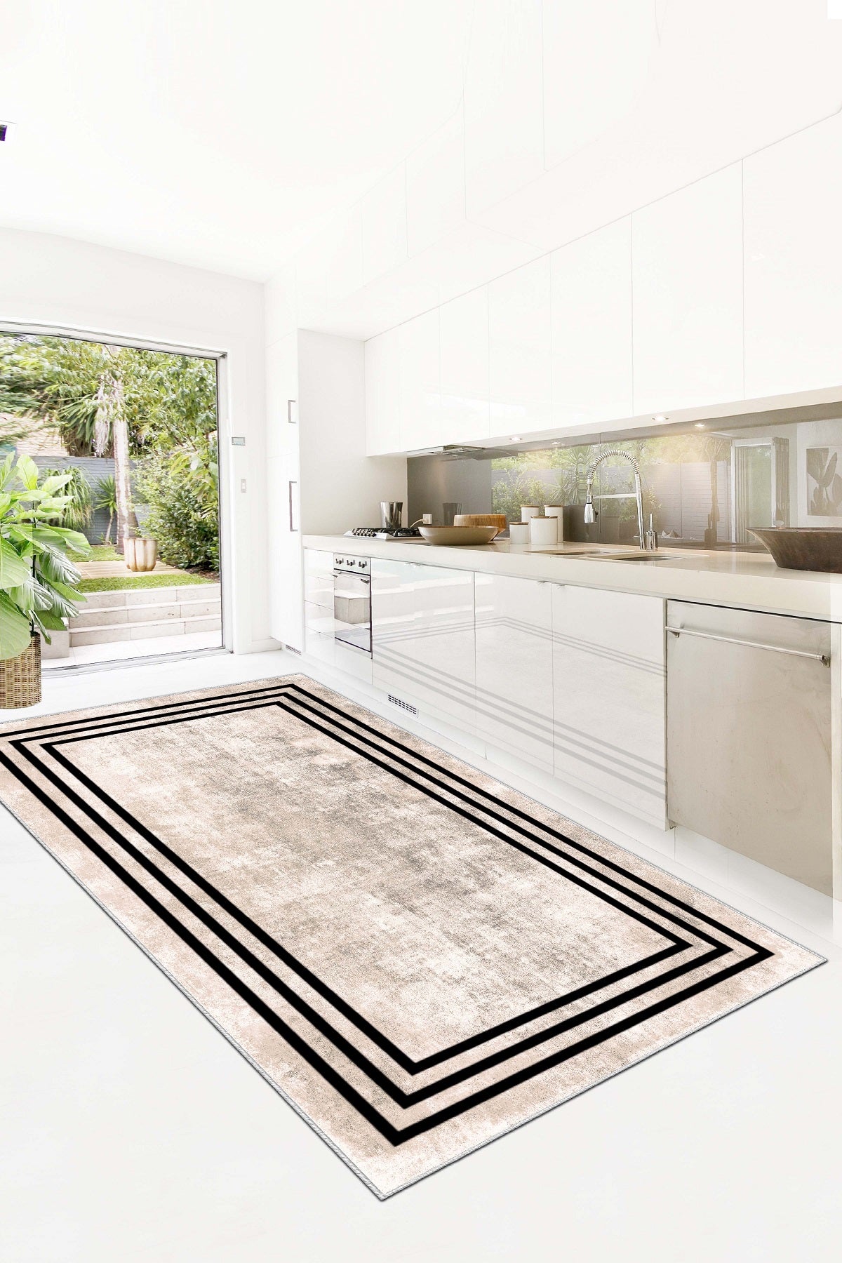 West Home Dijital Baskılı Yıkanabilir Kaymaz Taban Salon, Mutfak ve Yolluk Halısı-413 Beige